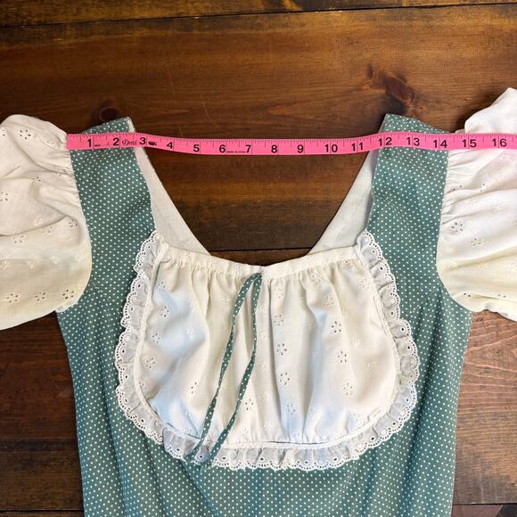 Vintage 1970s Handmade Squaredance Dress Polka Dot Green German Dirndl SMALL - Picture 11 of 16